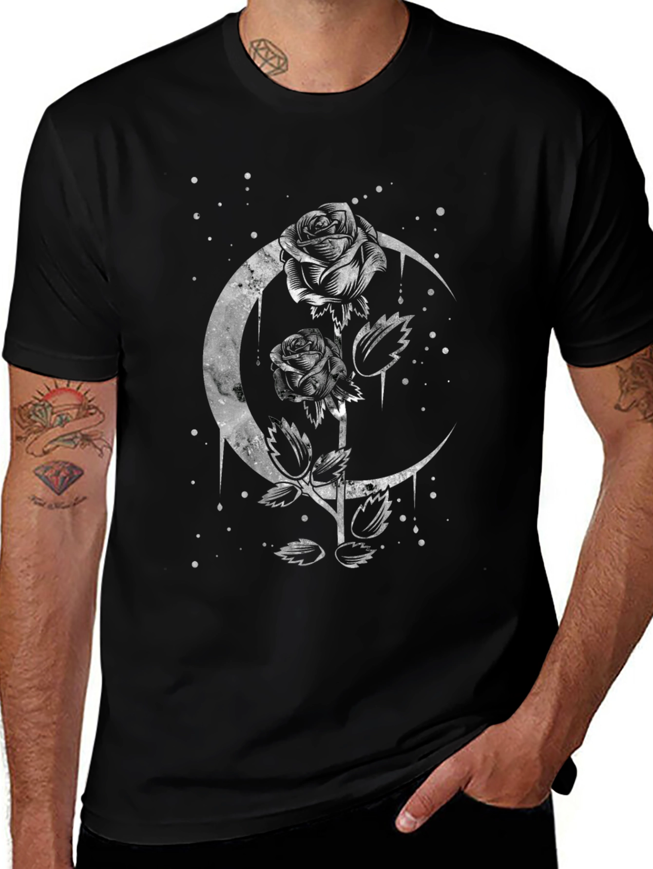 Moon Rose Graphic Tee - Gothic Style
