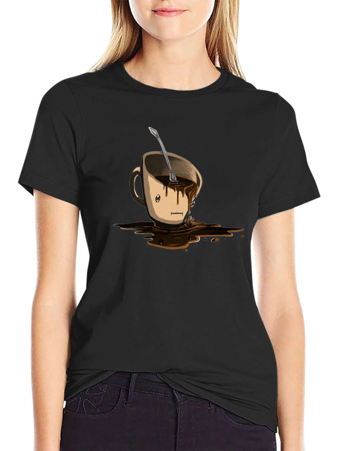Funny Coffee Cup Spill T-Shirt - Black