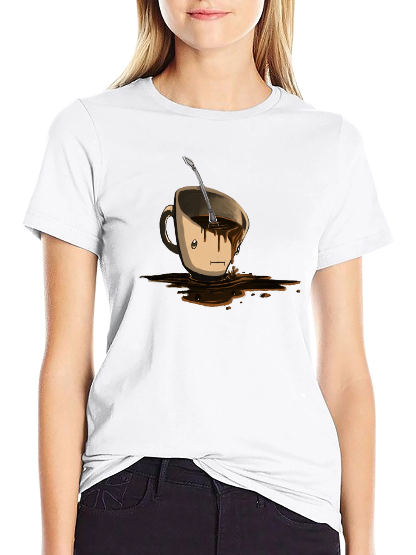 Funny Coffee Cup Spill T-Shirt - Black