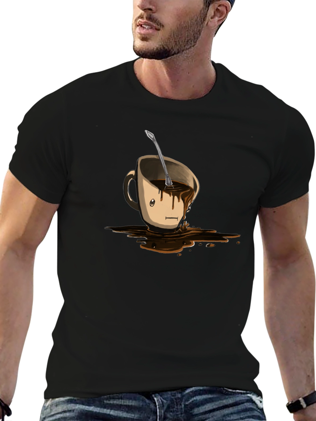Funny Coffee Cup Spill T-Shirt - Black