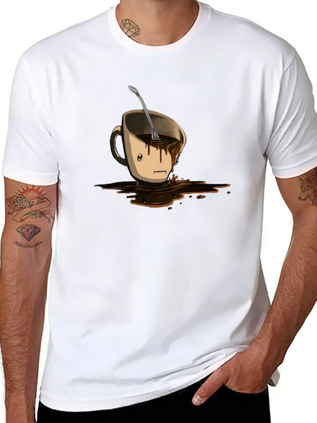 Funny Coffee Cup Spill T-Shirt - Black