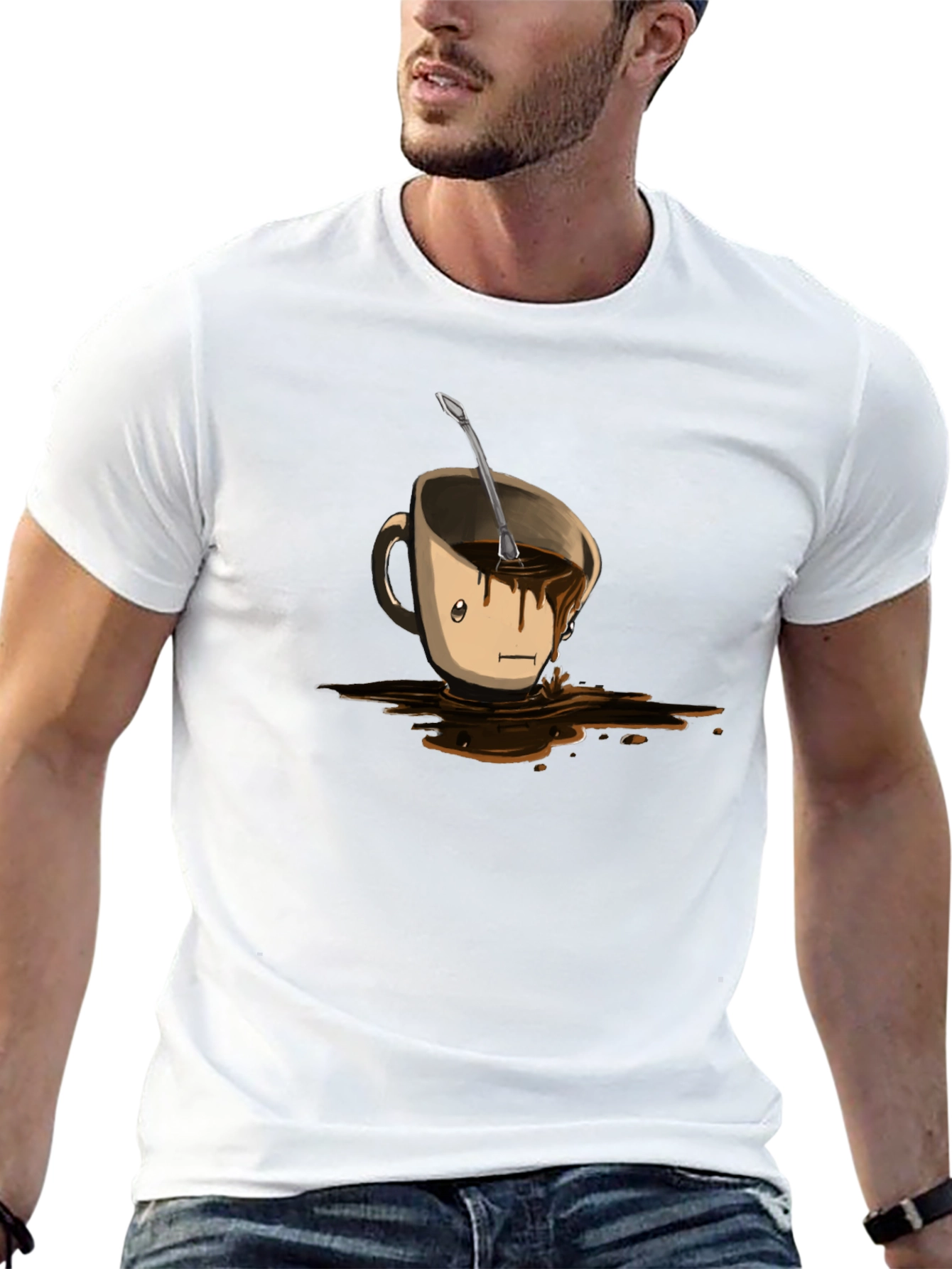 Funny Coffee Cup Spill T-Shirt - Black