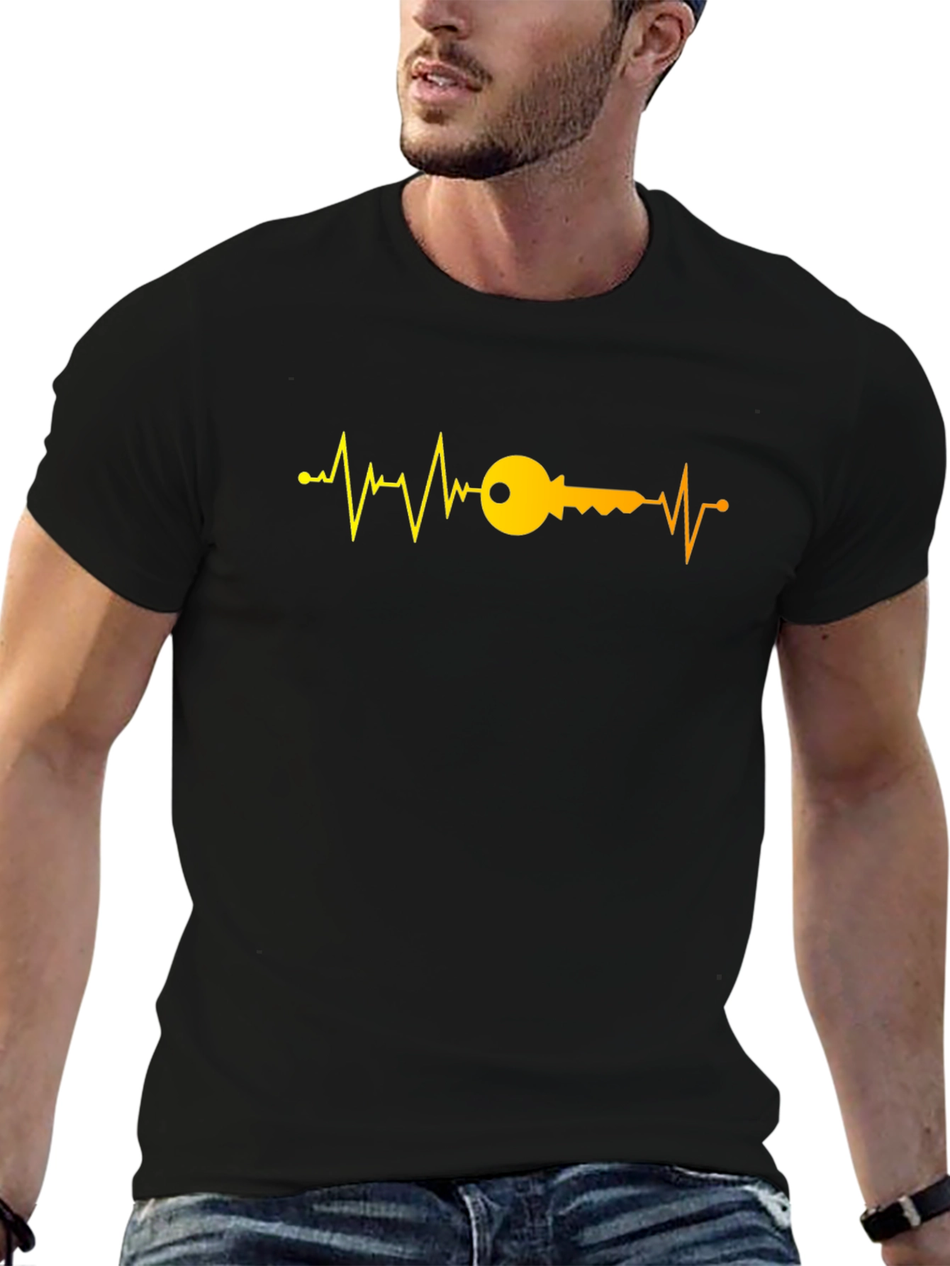 Heartbeat Key Graphic T-Shirt - Black