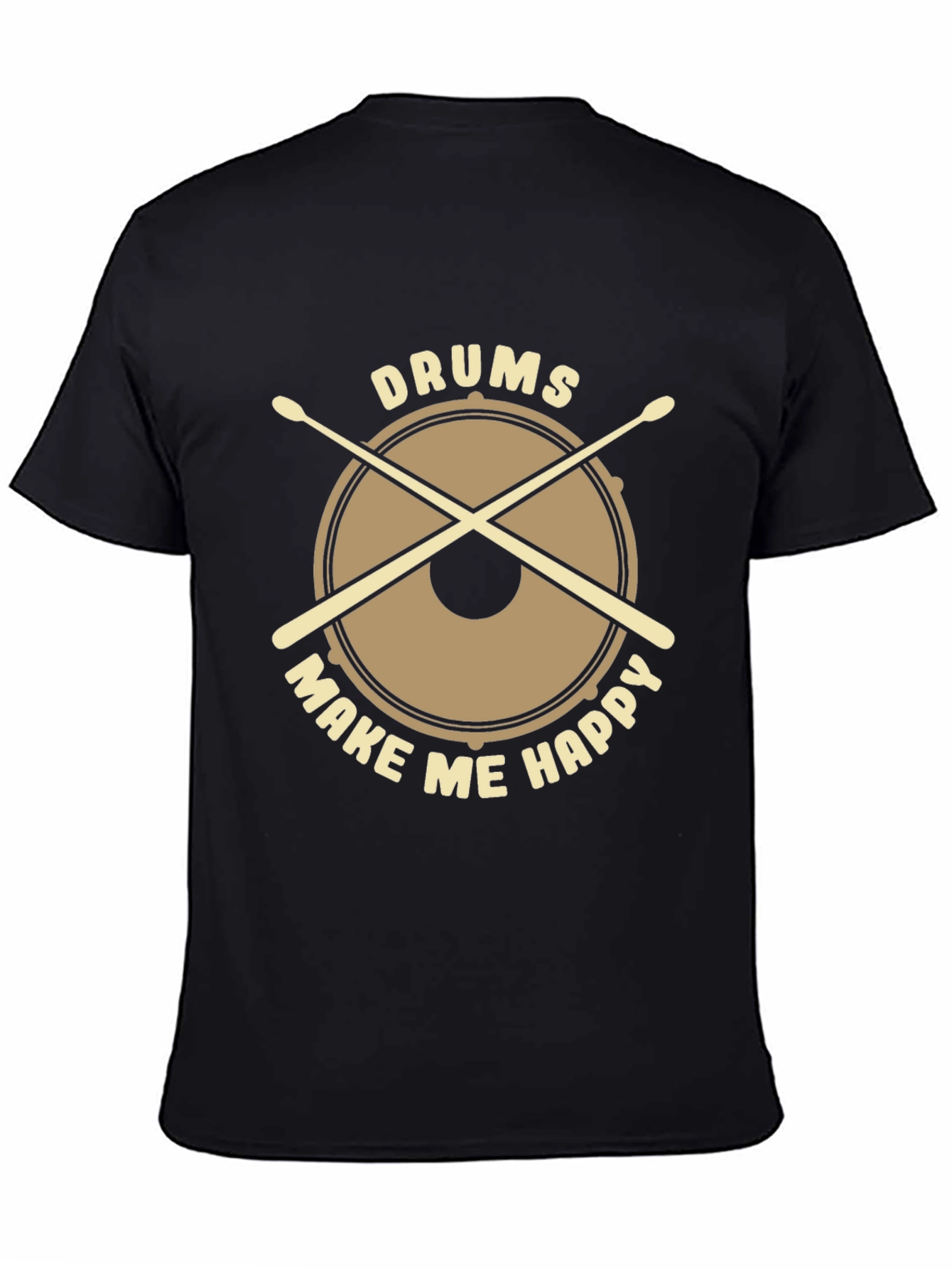 Drums Make Me Happy Graphic Tee - Black Cotton