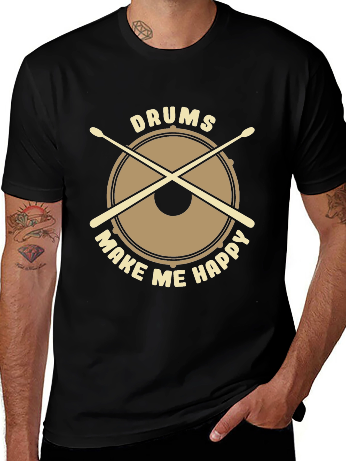 Drums Make Me Happy Graphic Tee - Black Cotton