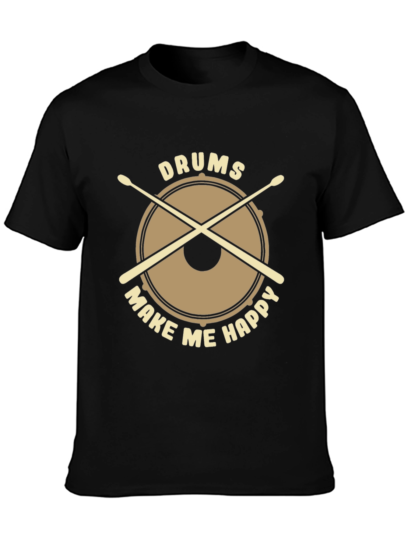 Drums Make Me Happy Graphic Tee - Black Cotton
