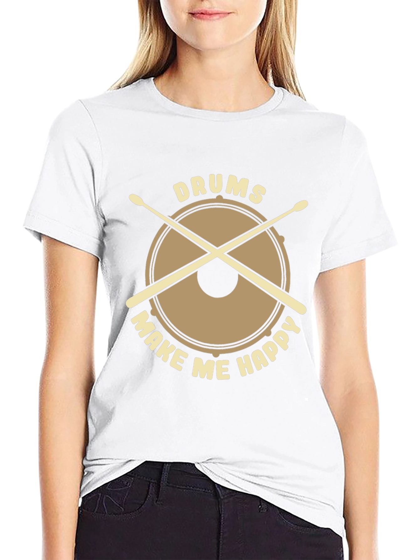 Drums Make Me Happy Graphic Tee - Black Cotton