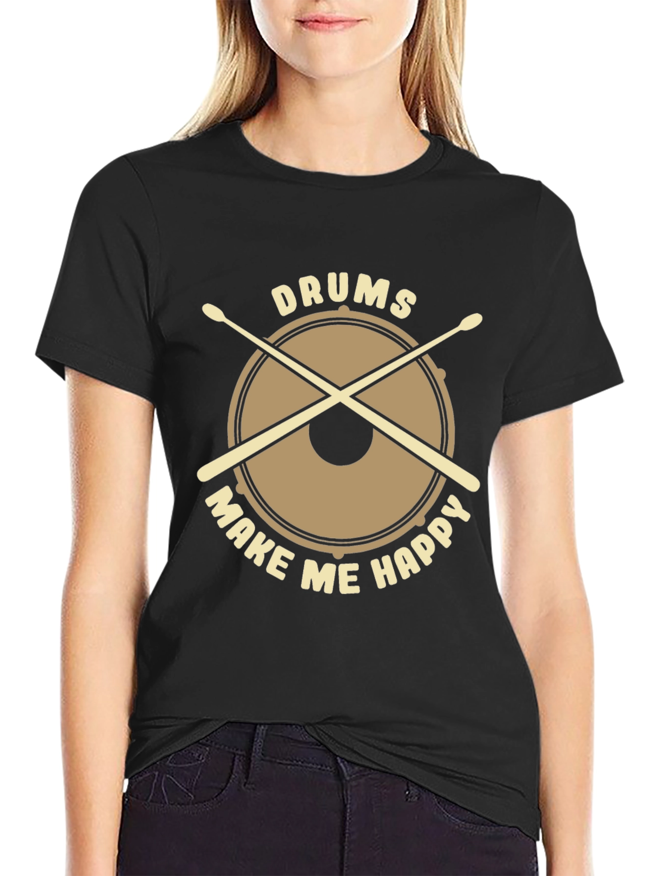 Drums Make Me Happy Graphic Tee - Black Cotton