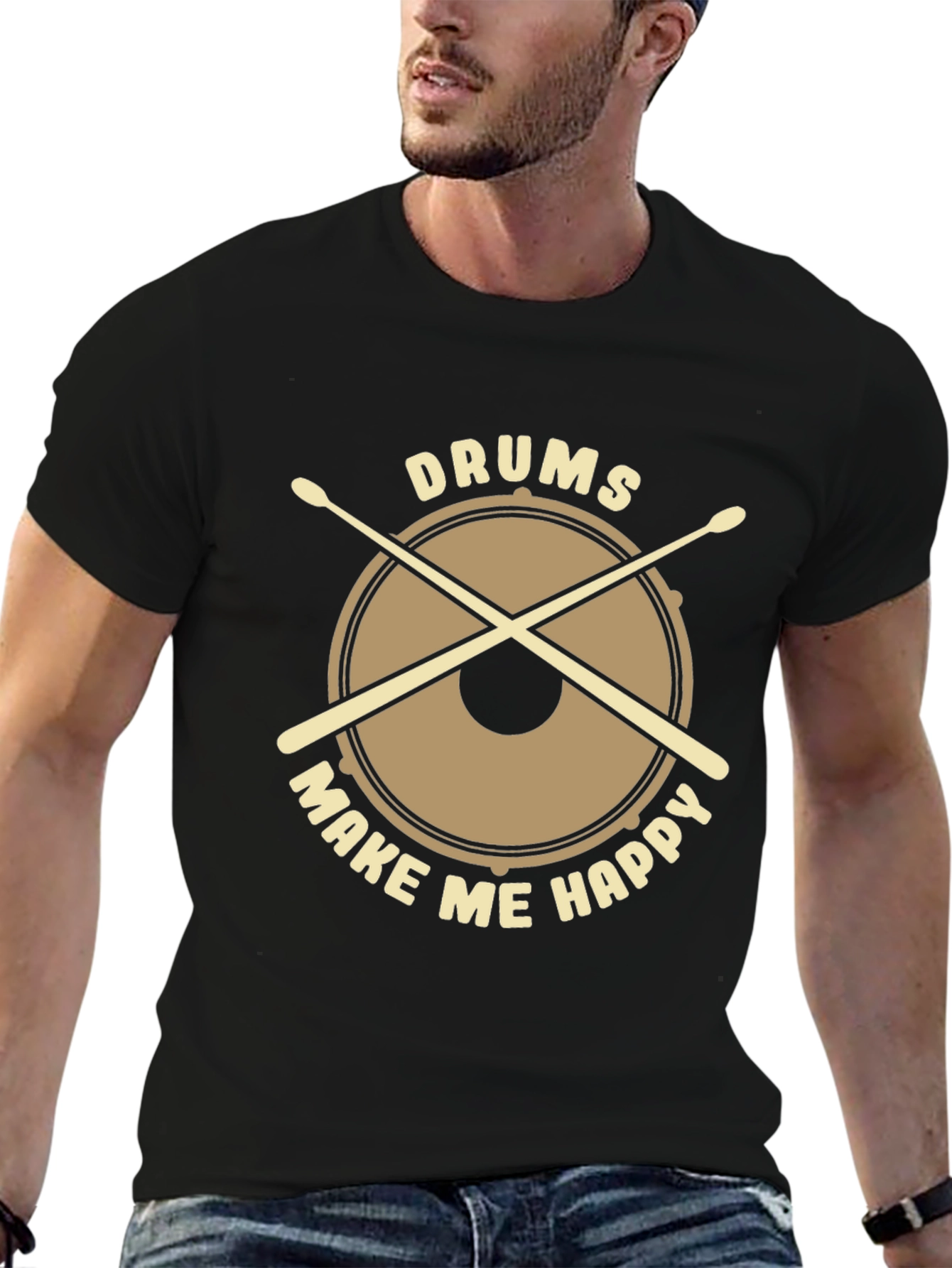 Drums Make Me Happy Graphic Tee - Black Cotton