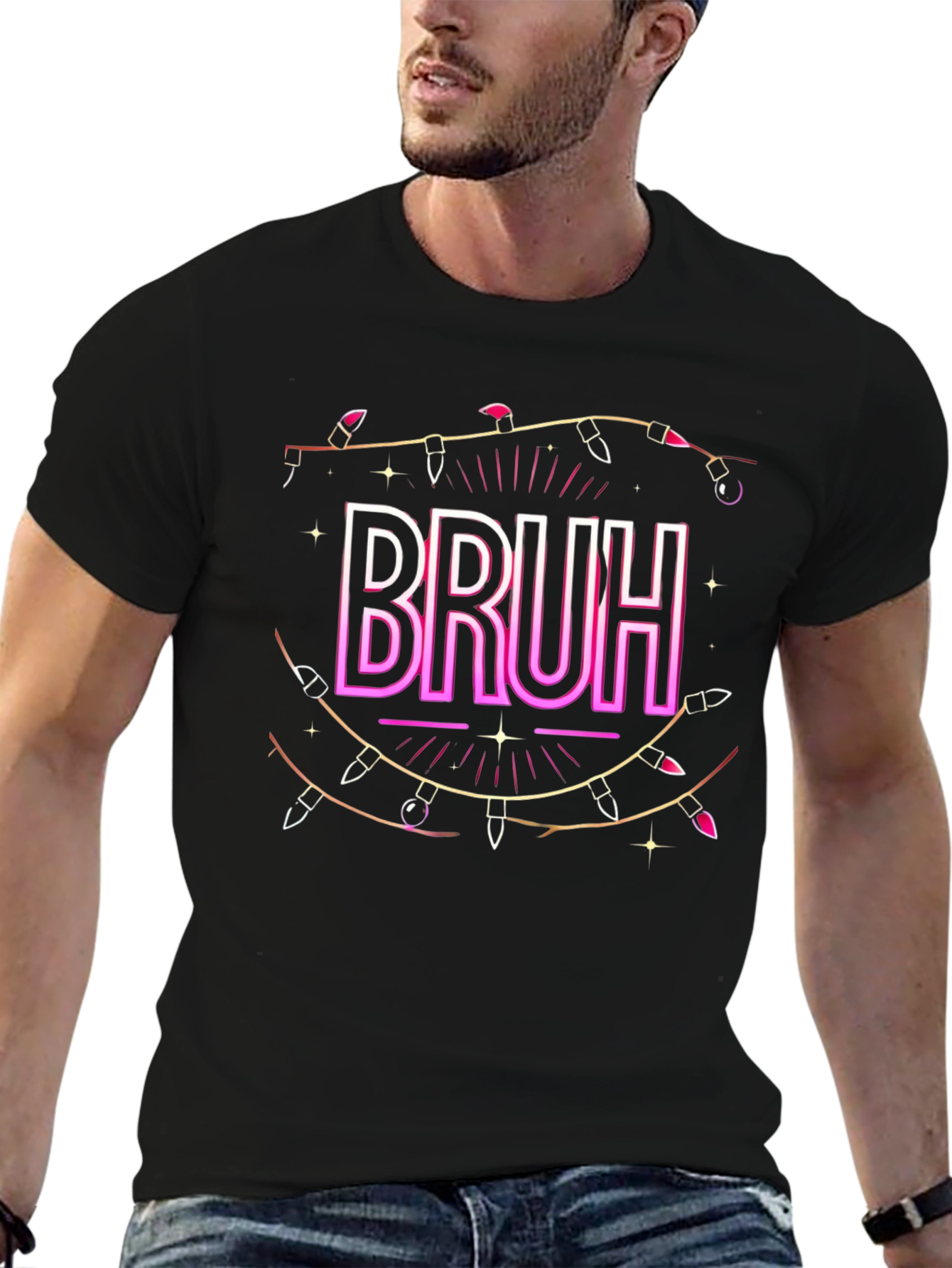 Bruh Christmas Light Graphic T-Shirt