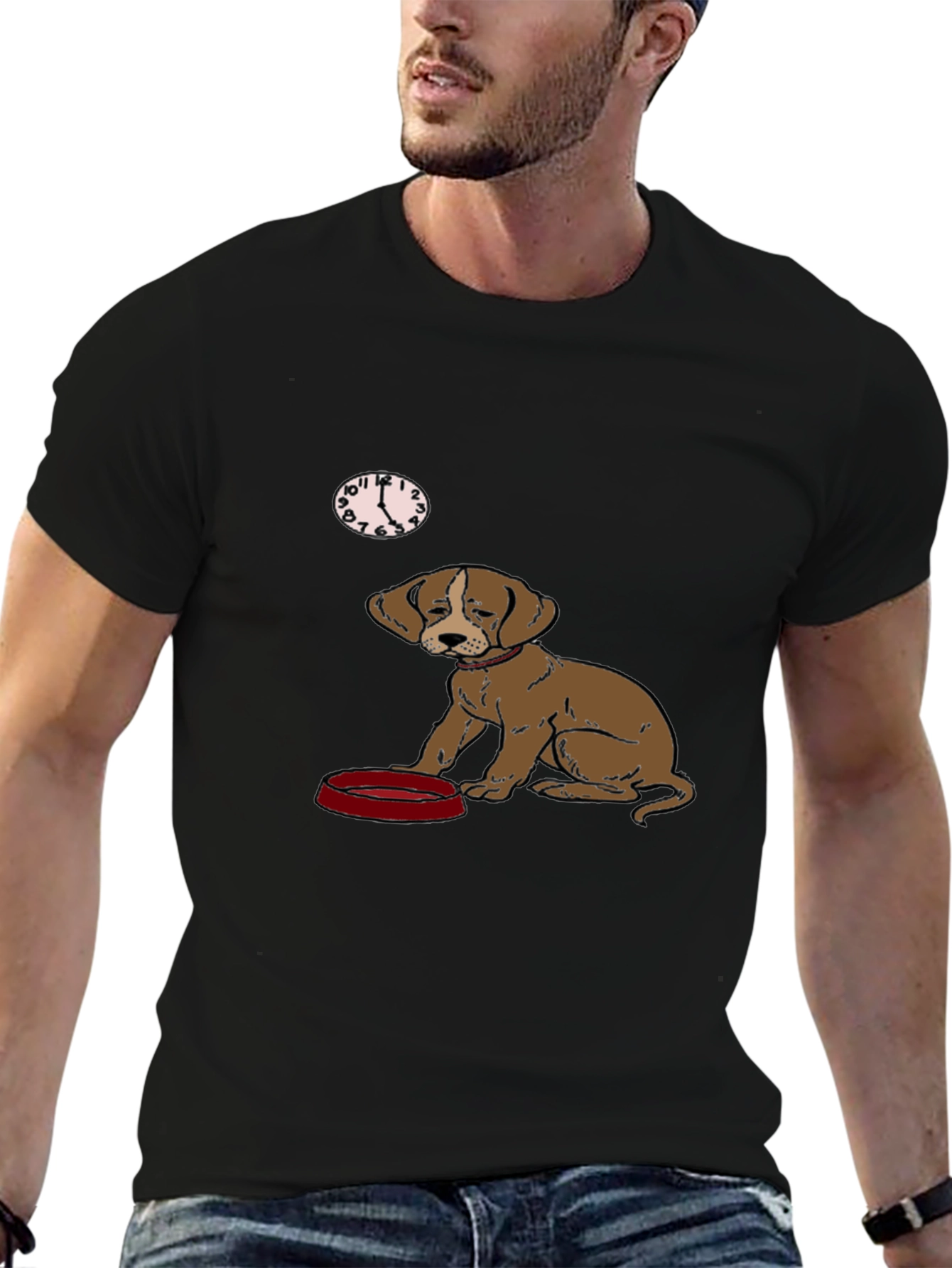 Dog Waiting for Dinner Mens Black T-Shirt