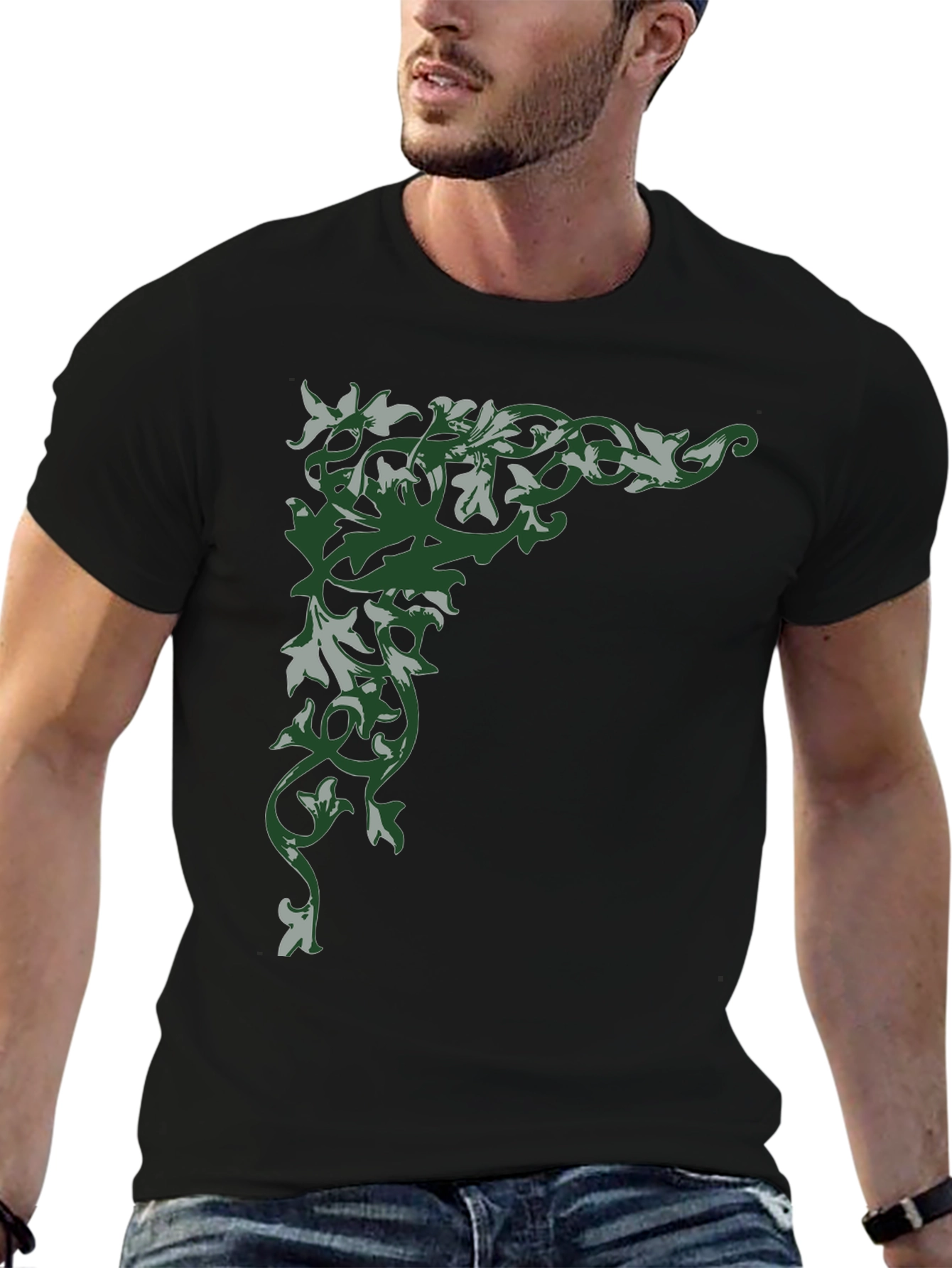 Floral Corner Graphic Black T-Shirt