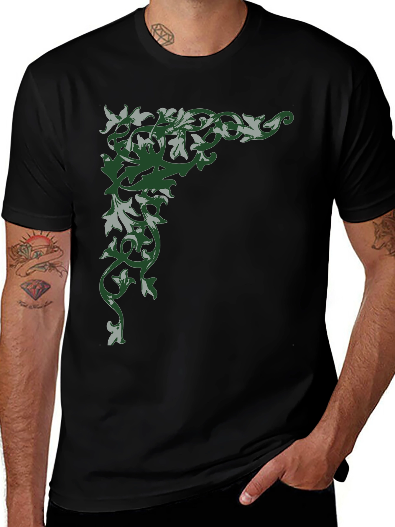 Floral Corner Graphic Black T-Shirt