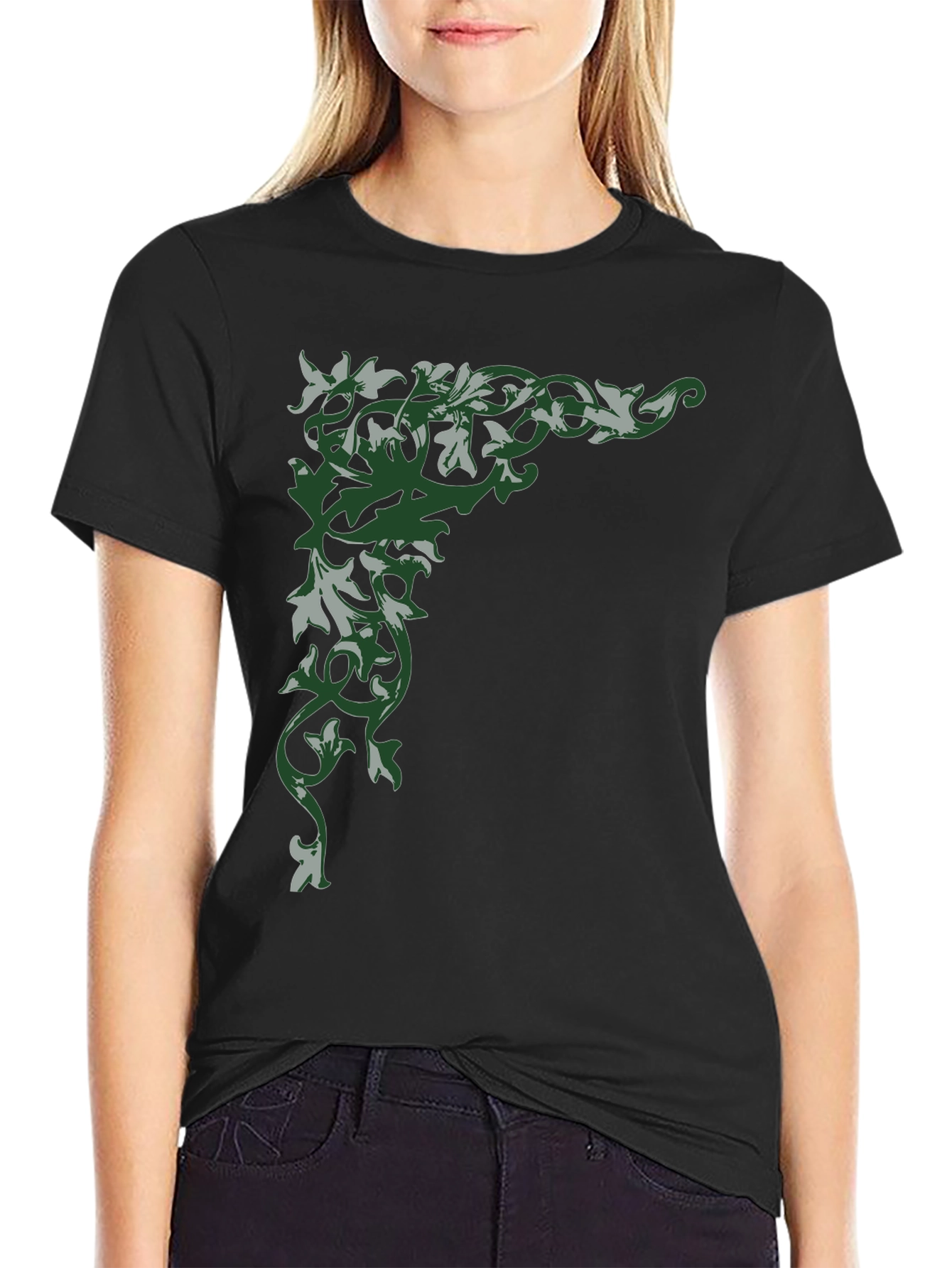Floral Corner Graphic Black T-Shirt