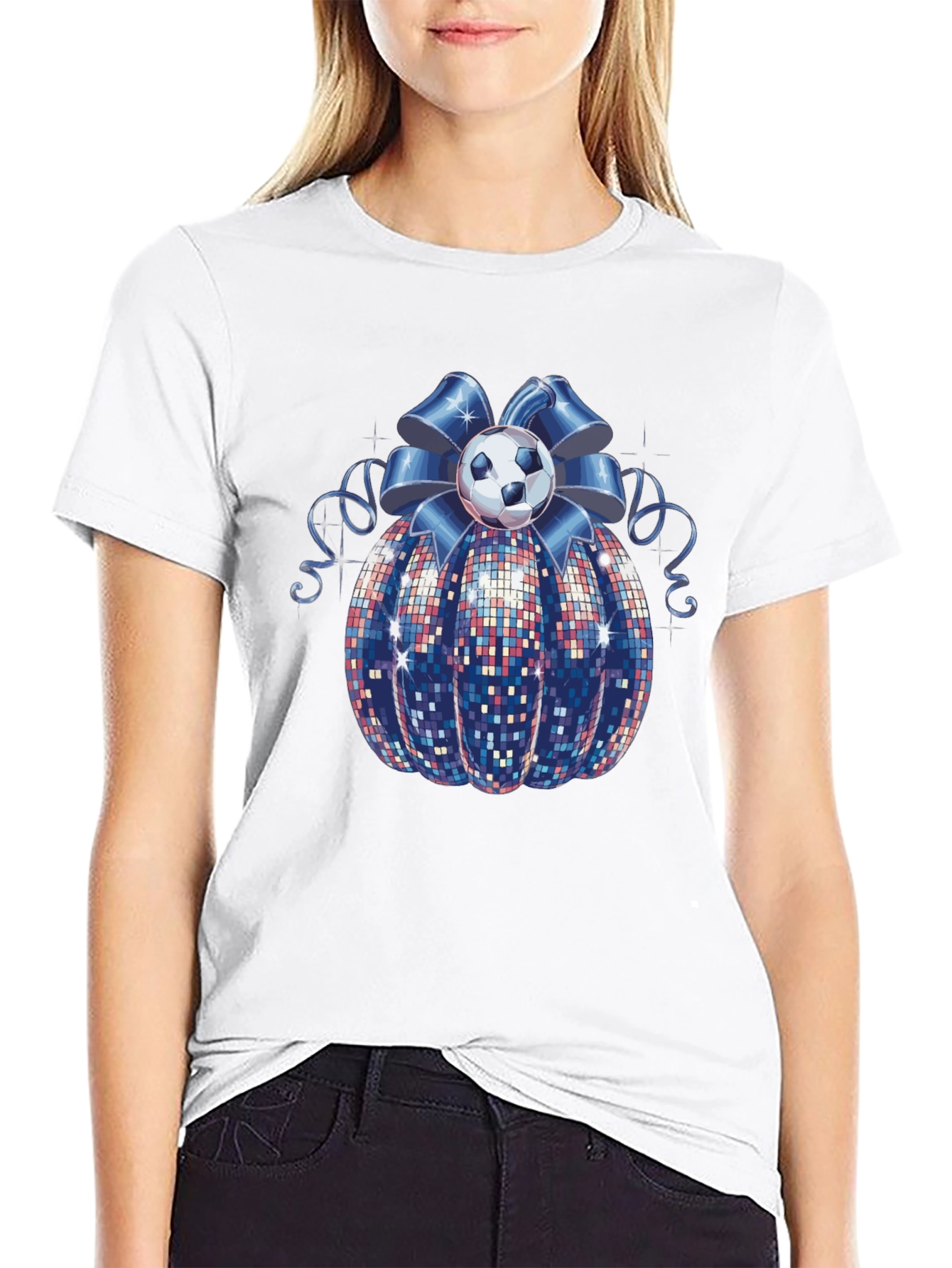 Festive Soccer Ball Bow T-Shirt