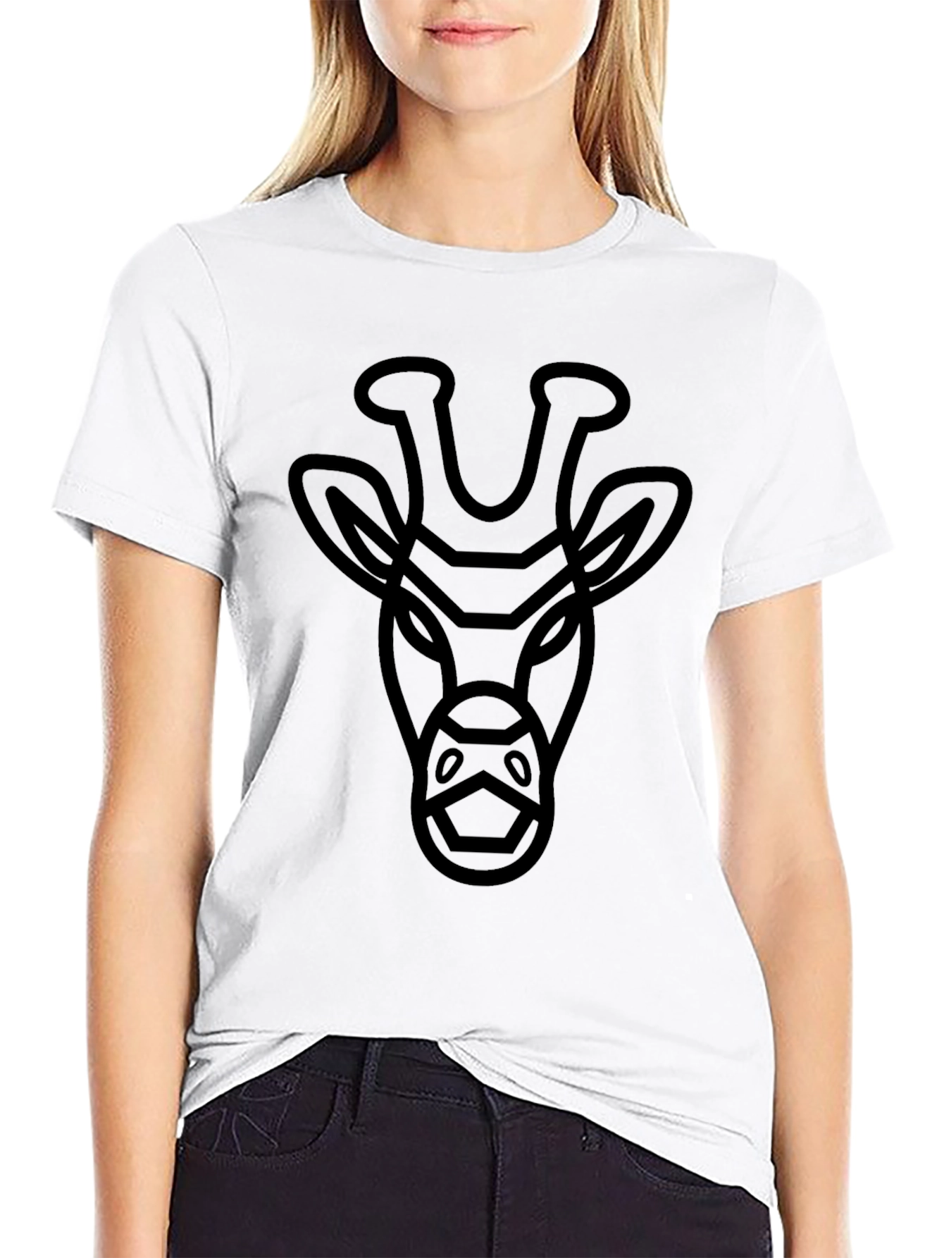 Giraffe Outline Graphic Tee - Black