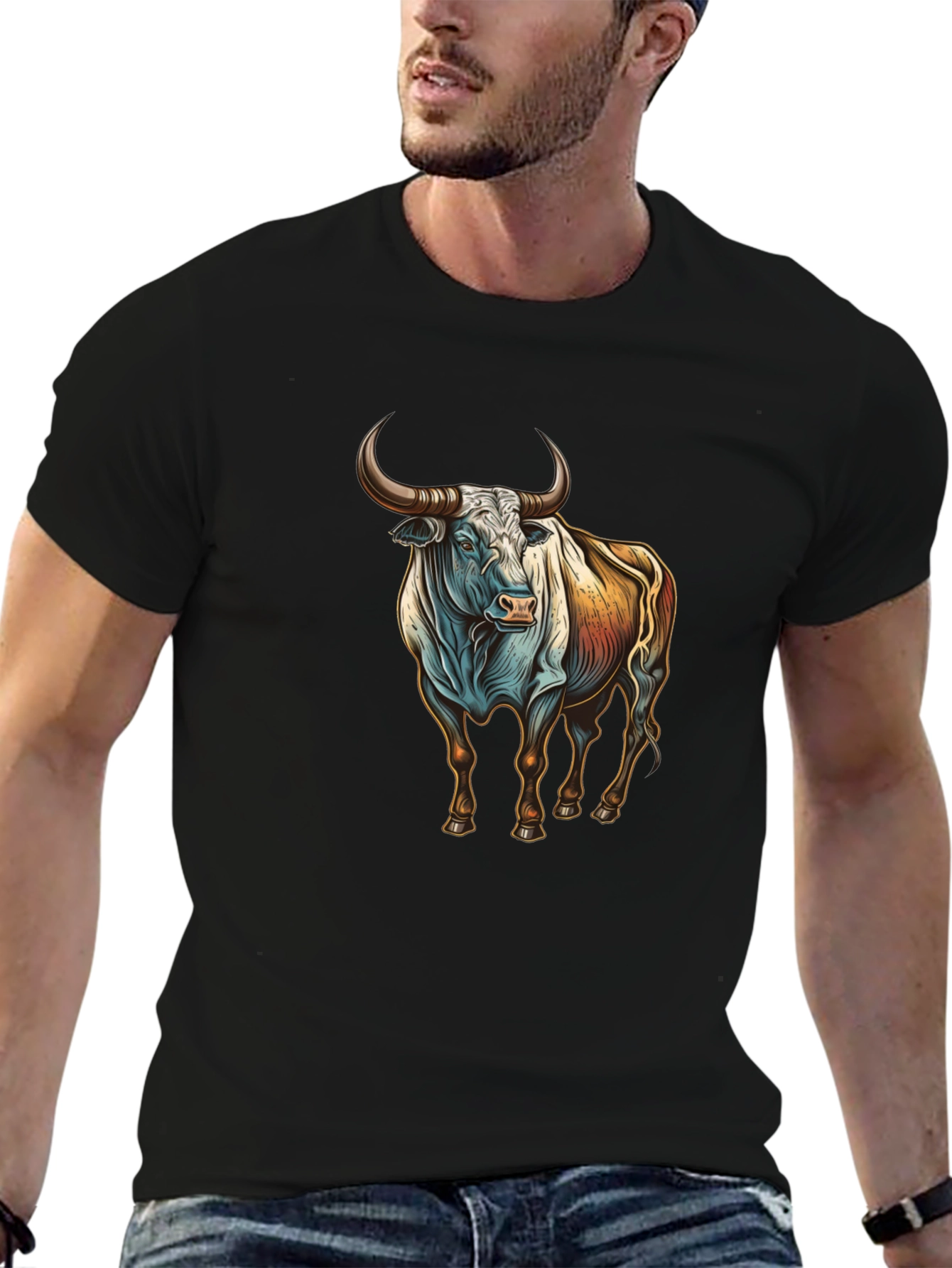 Bull Graphic Tee - Black Cotton Blend