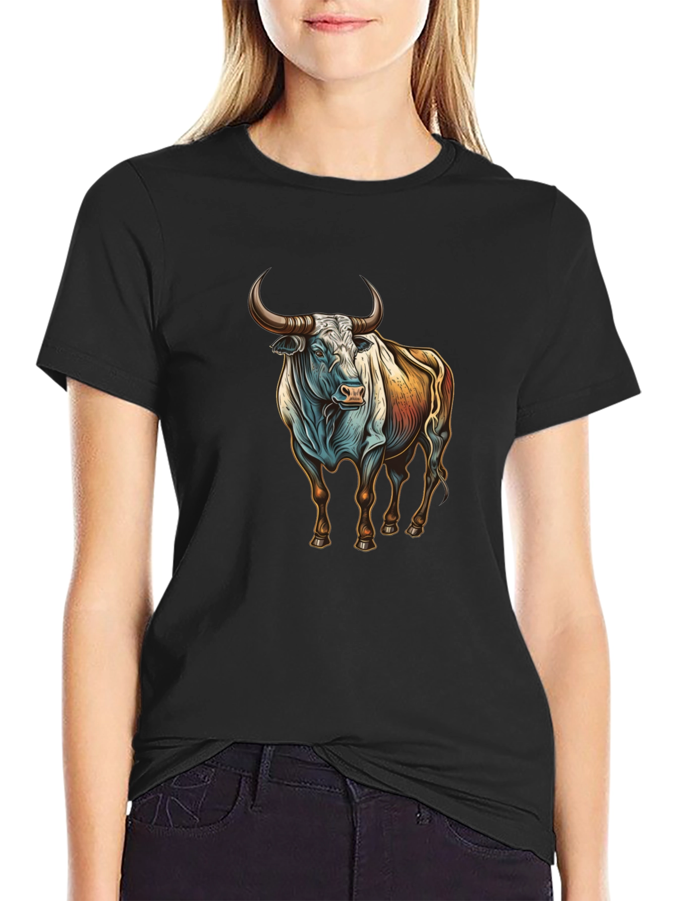 Bull Graphic Tee - Black Cotton Blend