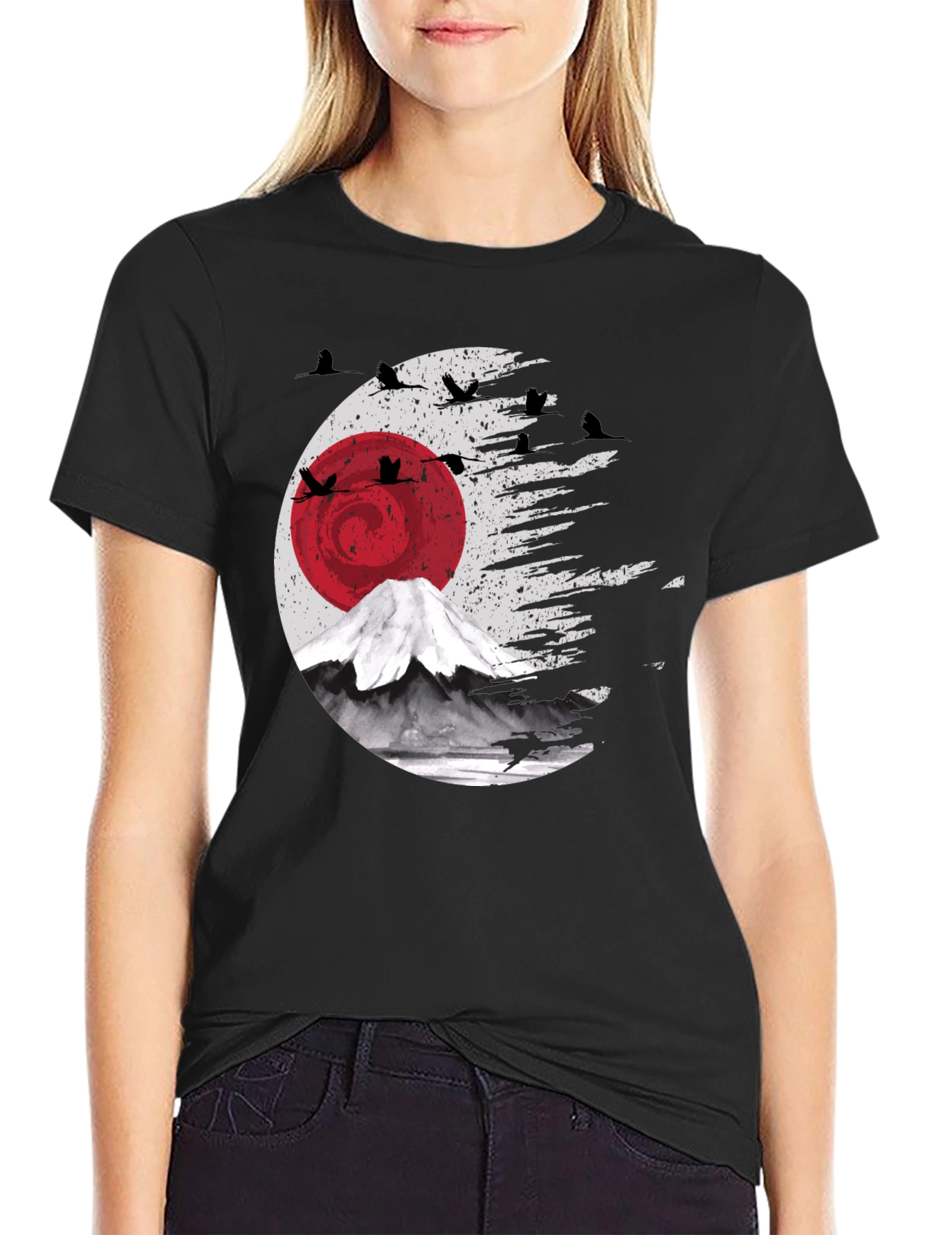 Japanese Crane Mount Fuji T-Shirt
