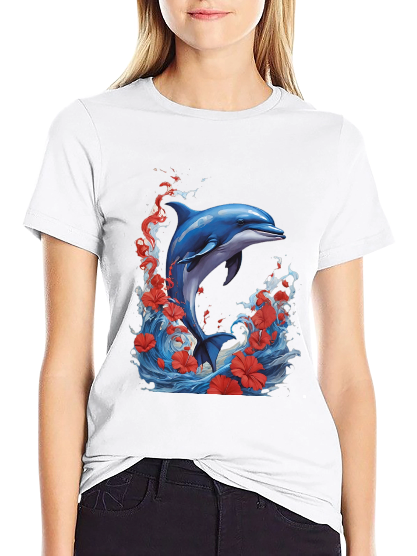 Dolphin Waves Graphic Tee - Black