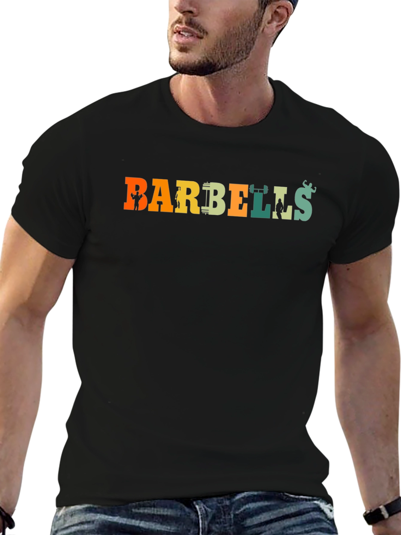 Barbells Graphic Tee - Retro Gym Shirt