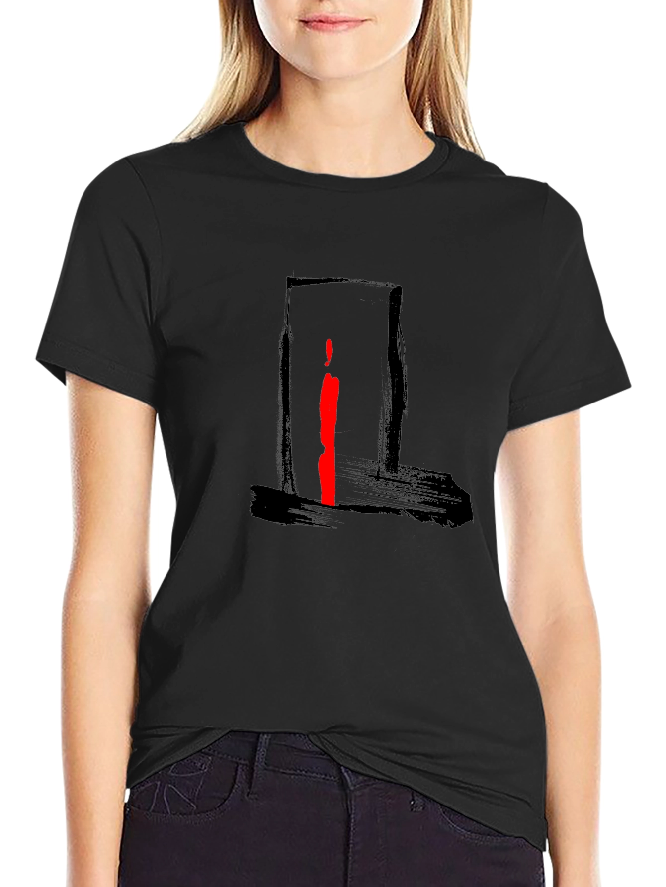 Abstract Red Stripe Graphic Black T-Shirt