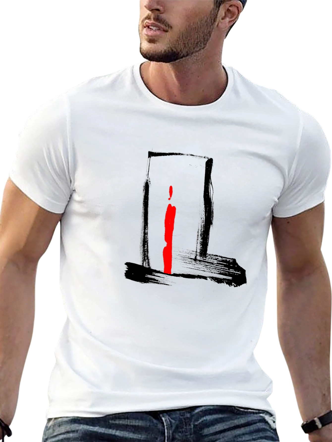 Abstract Red Stripe Graphic Black T-Shirt