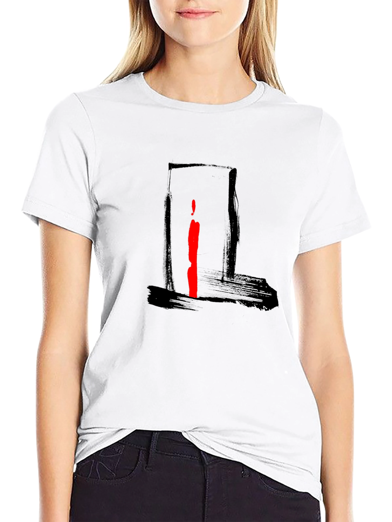Abstract Red Stripe Graphic Black T-Shirt