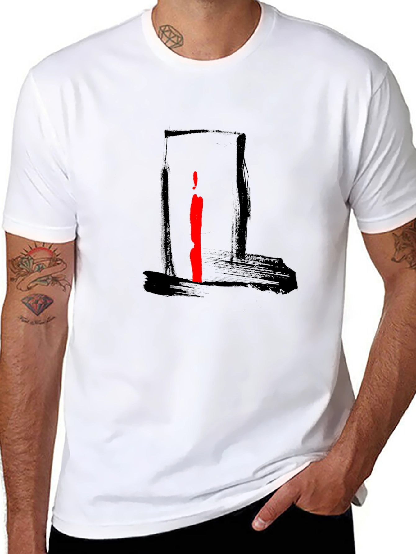 Abstract Red Stripe Graphic Black T-Shirt