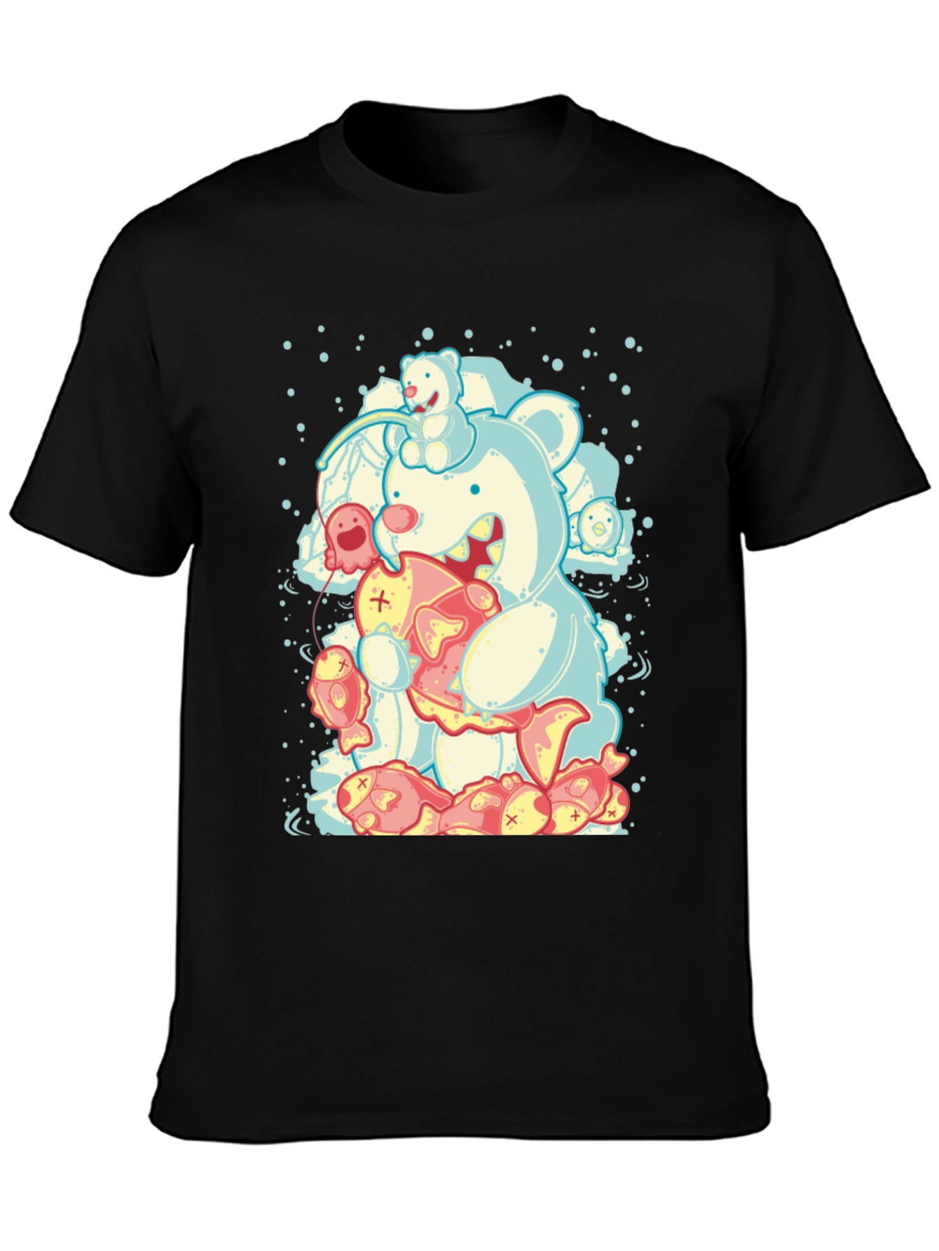 Bear Eats Fish Graphic T-Shirt - Black