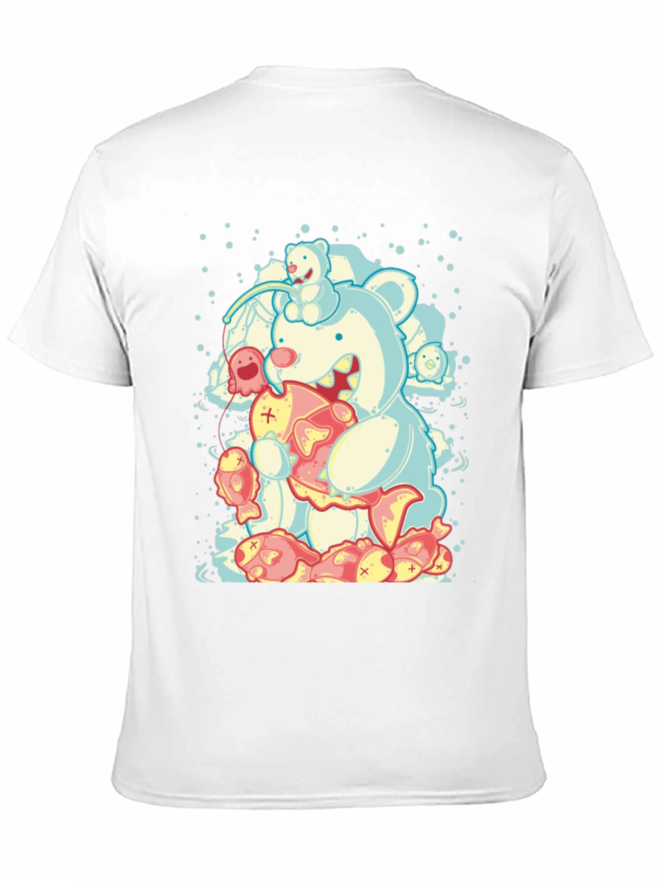 Bear Eats Fish Graphic T-Shirt - Black