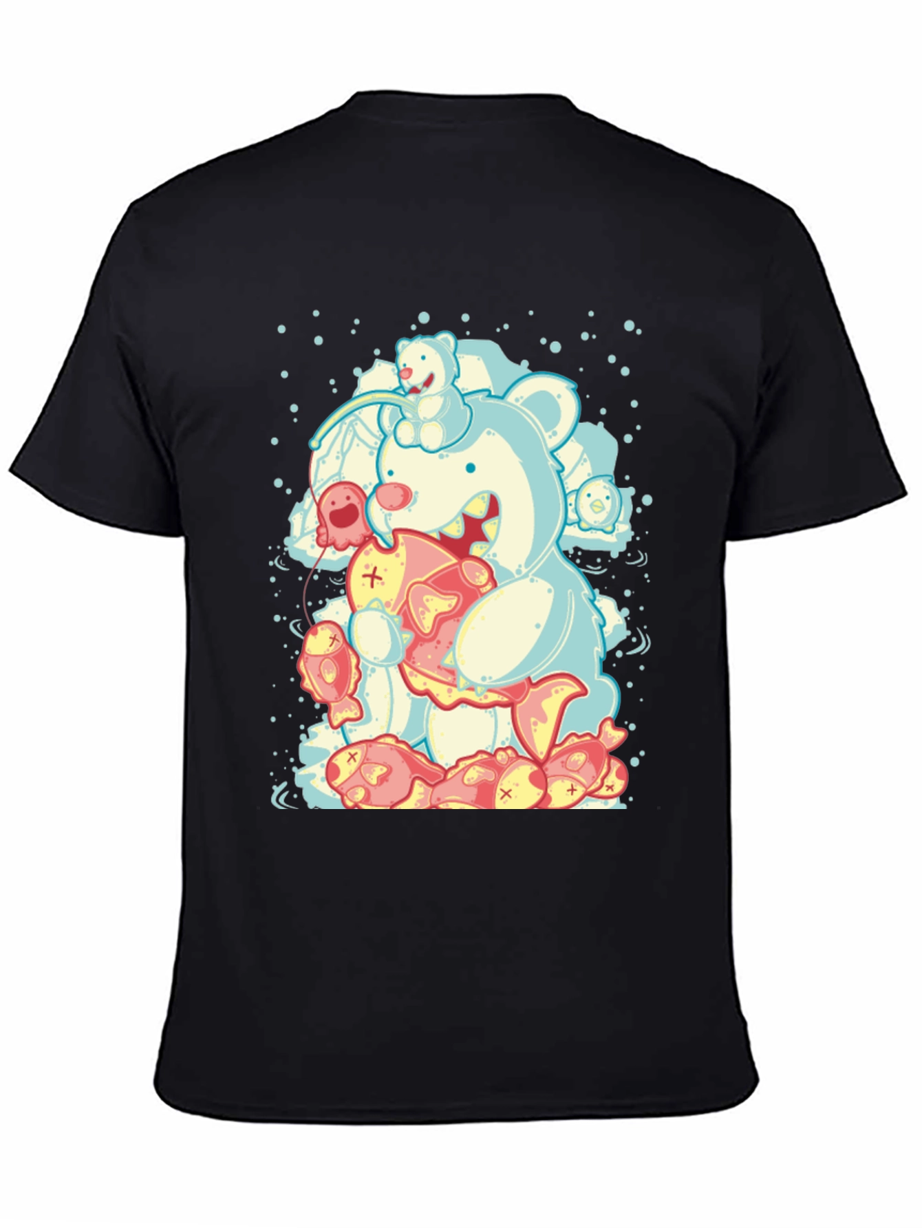 Bear Eats Fish Graphic T-Shirt - Black