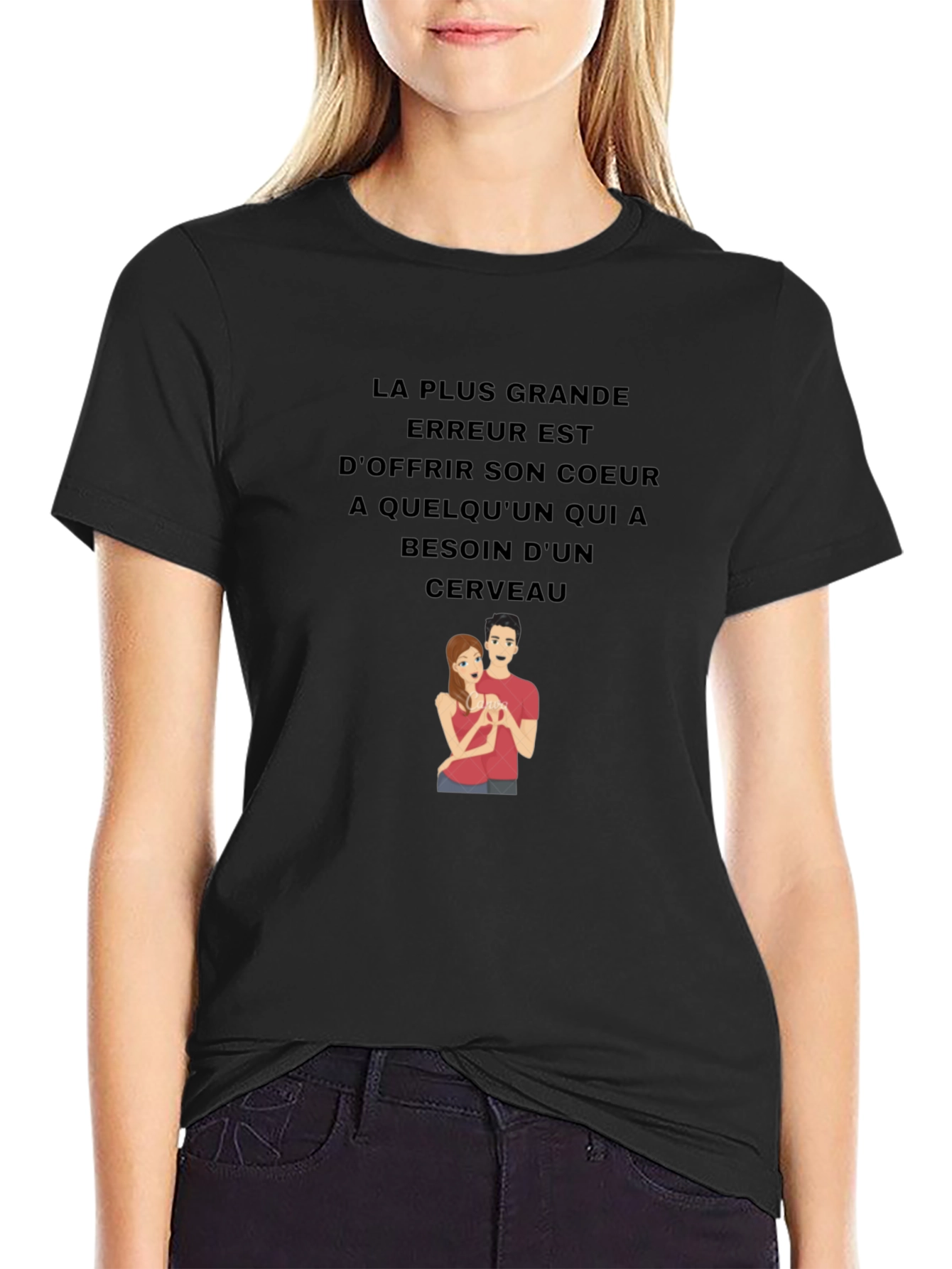 Humorous Graphic T-Shirt - Brains Over Hearts
