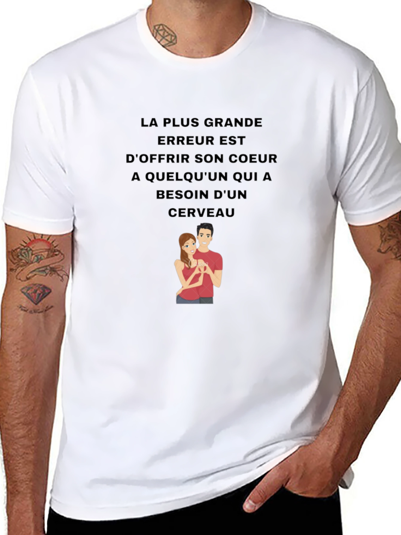Humorous Graphic T-Shirt - Brains Over Hearts