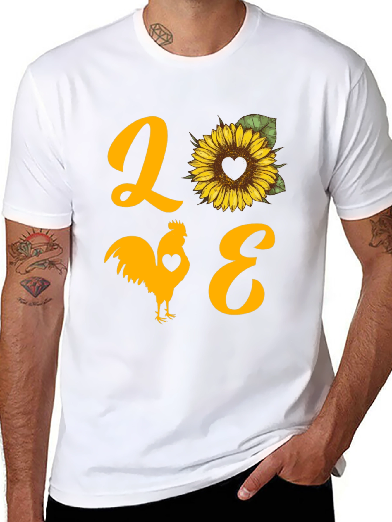 LOVE Rooster Sunflower Graphic T-Shirt