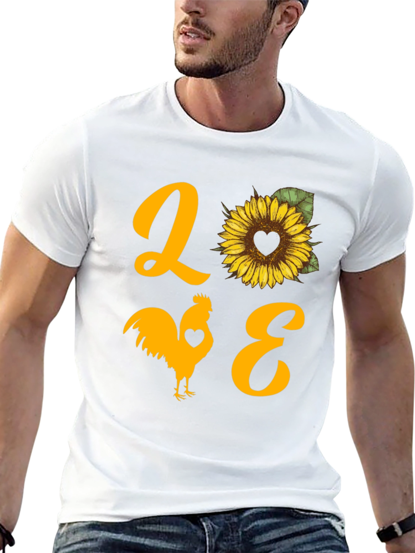 LOVE Rooster Sunflower Graphic T-Shirt