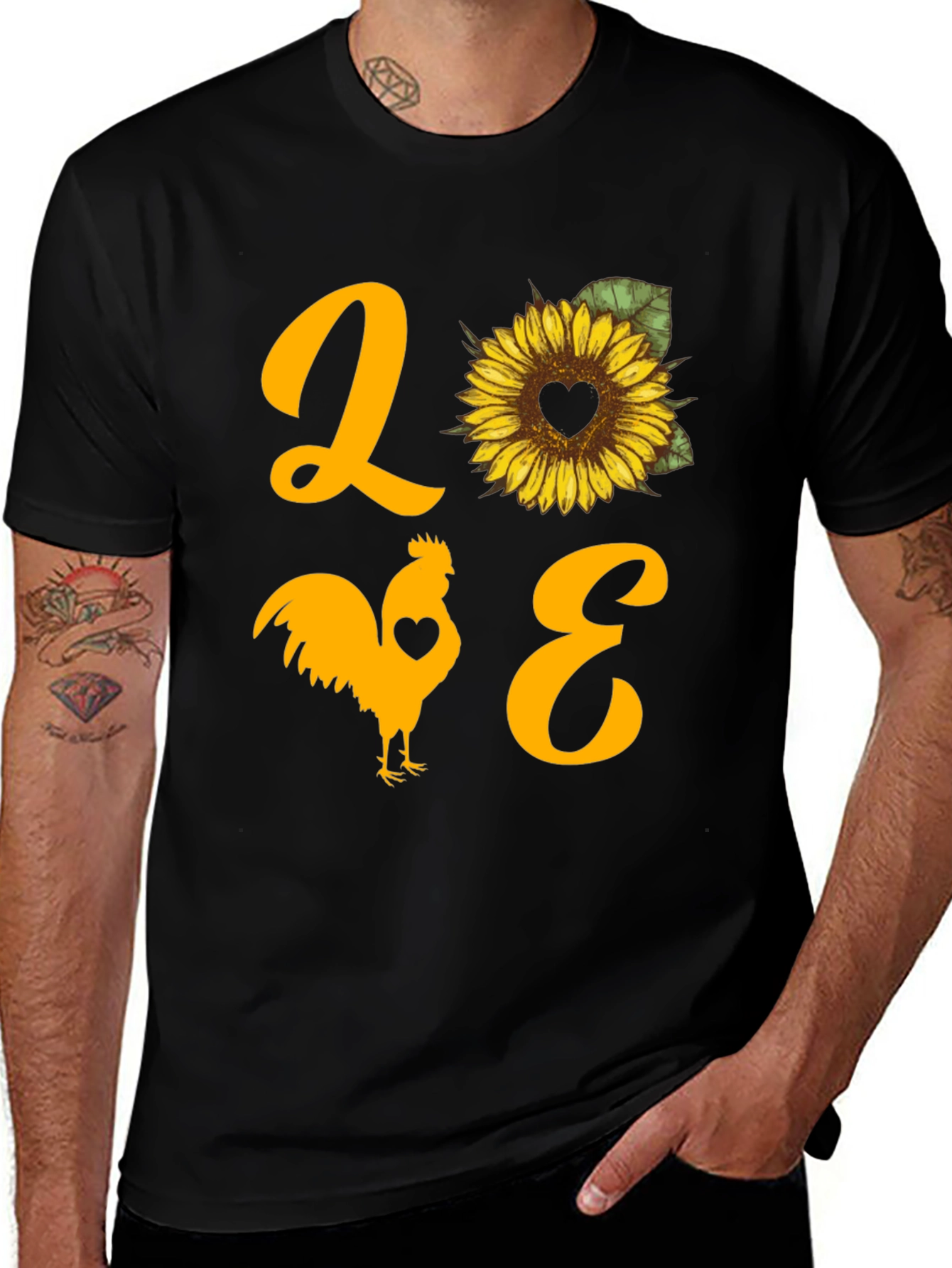 LOVE Rooster Sunflower Graphic T-Shirt