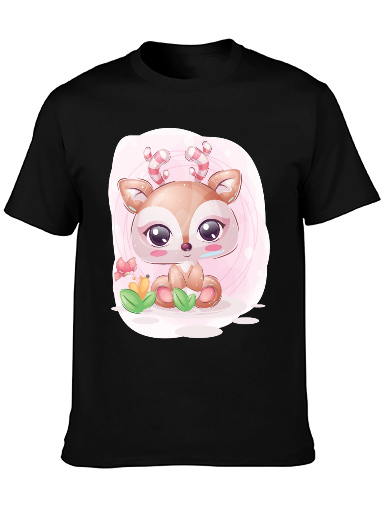 Cute Deer Graphic Tee - Black Casual T-Shirt