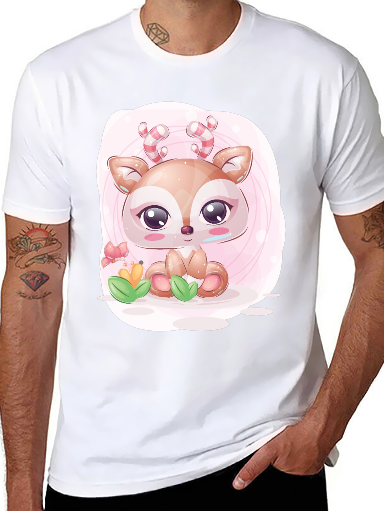 Cute Deer Graphic Tee - Black Casual T-Shirt