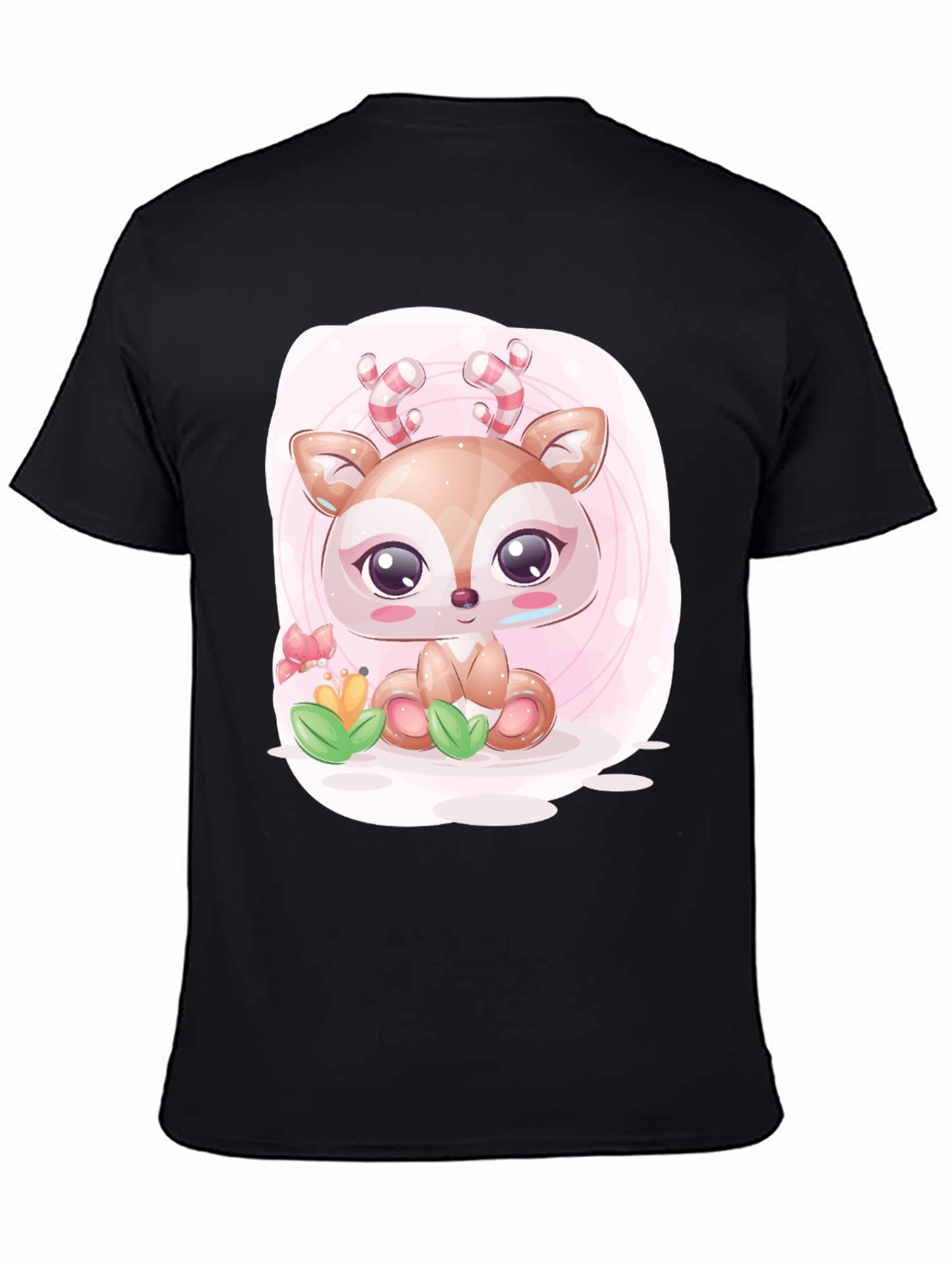 Cute Deer Graphic Tee - Black Casual T-Shirt