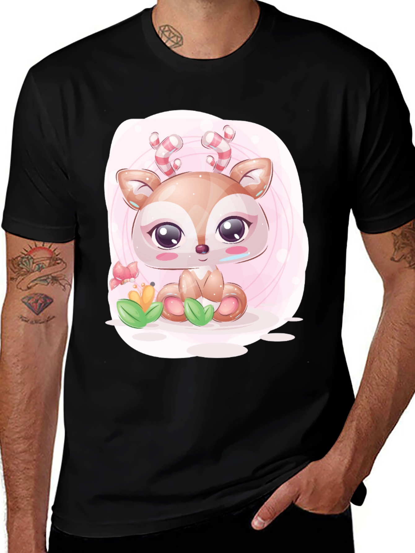 Cute Deer Graphic Tee - Black Casual T-Shirt