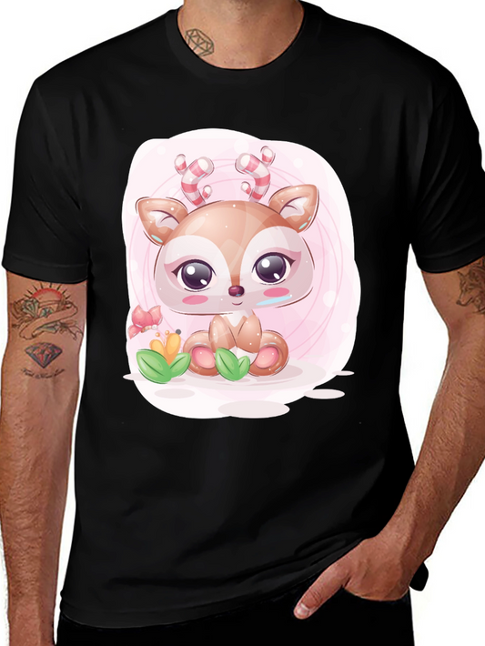 Cute Deer Graphic Tee - Black Casual T-Shirt