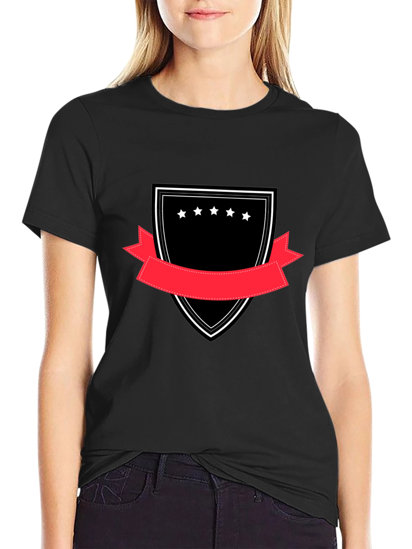 Embroidered Crest Graphic Tee - Black