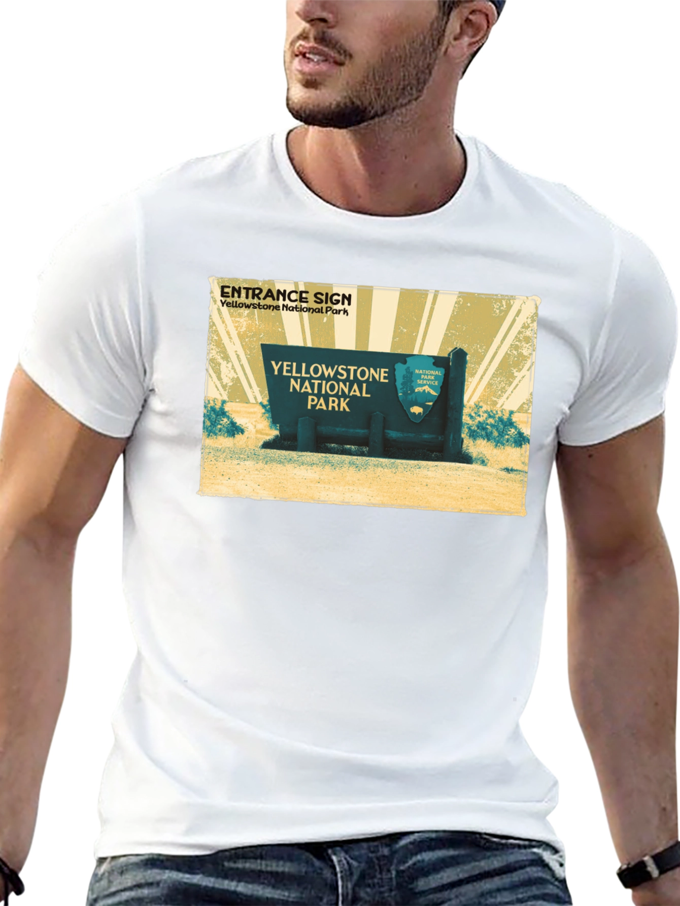 Yellowstone National Park Entrance Sign Black T-Shirt