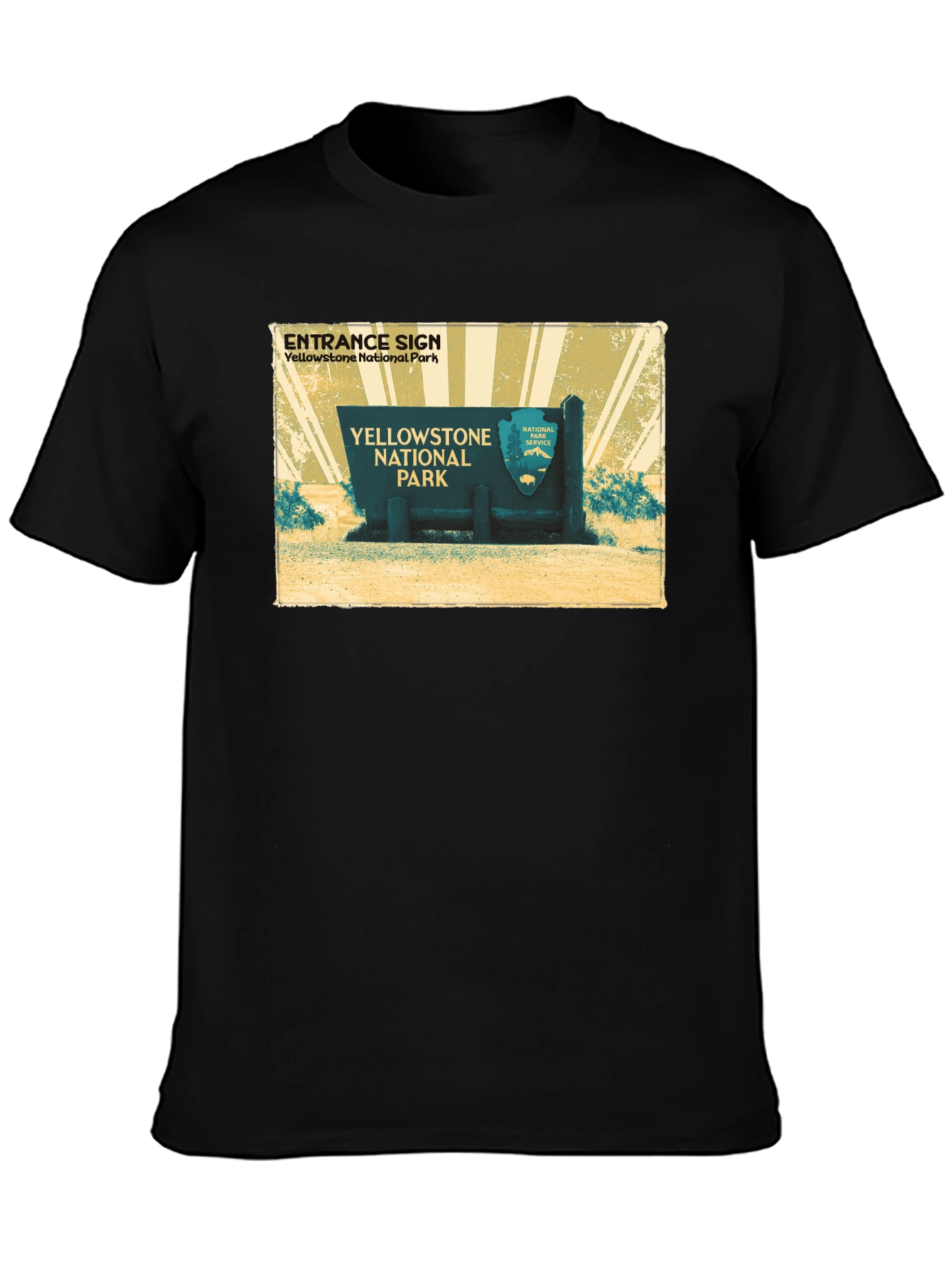 Yellowstone National Park Entrance Sign Black T-Shirt