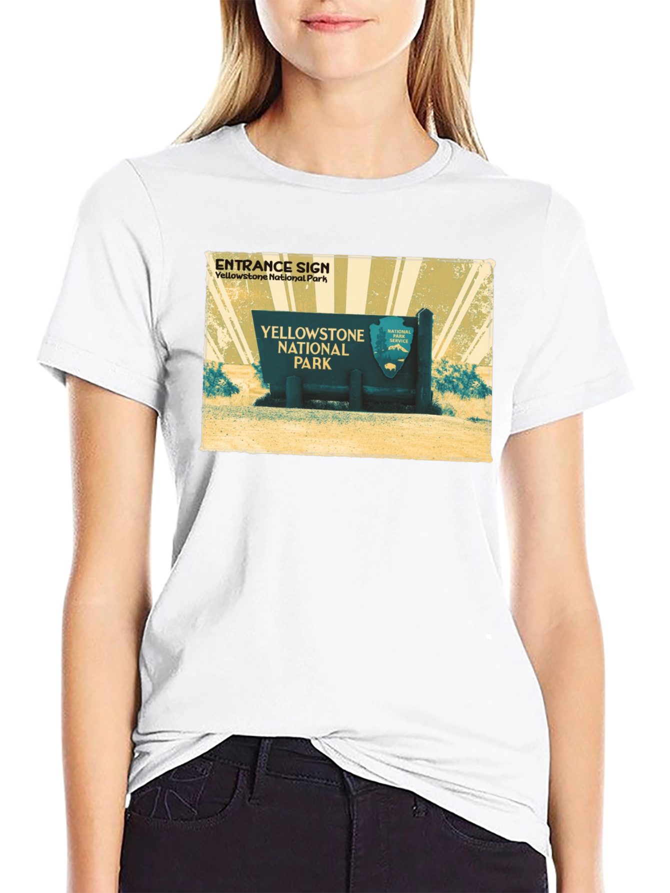 Yellowstone National Park Entrance Sign Black T-Shirt