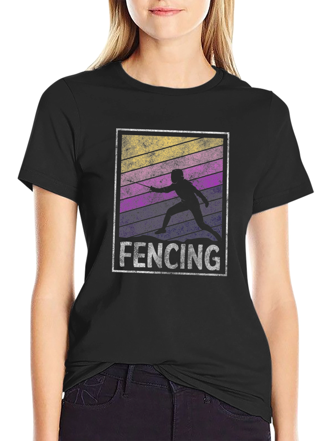 Fencing Silhouette T-Shirt - Retro Style
