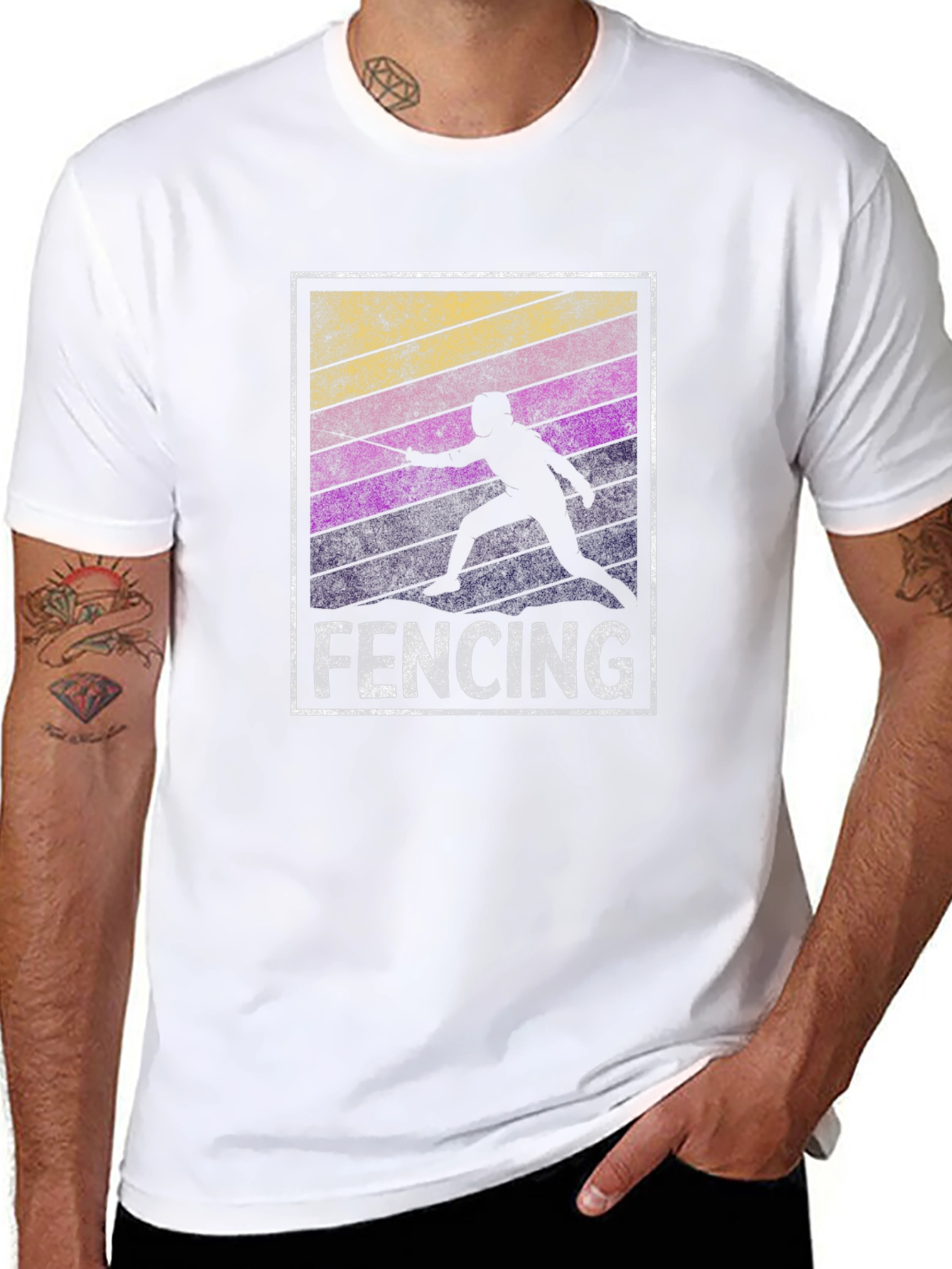 Fencing Silhouette T-Shirt - Retro Style