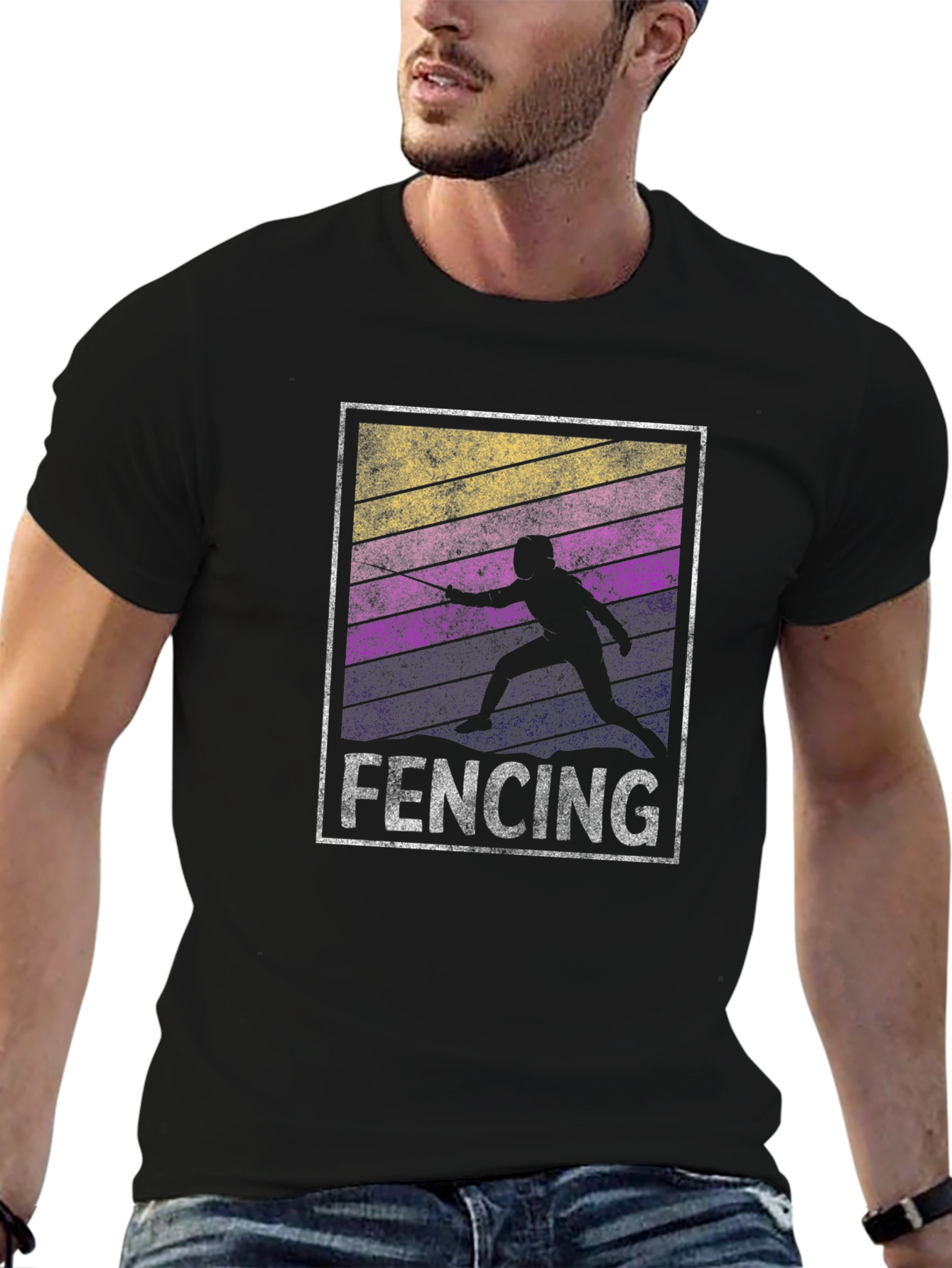 Fencing Silhouette T-Shirt - Retro Style
