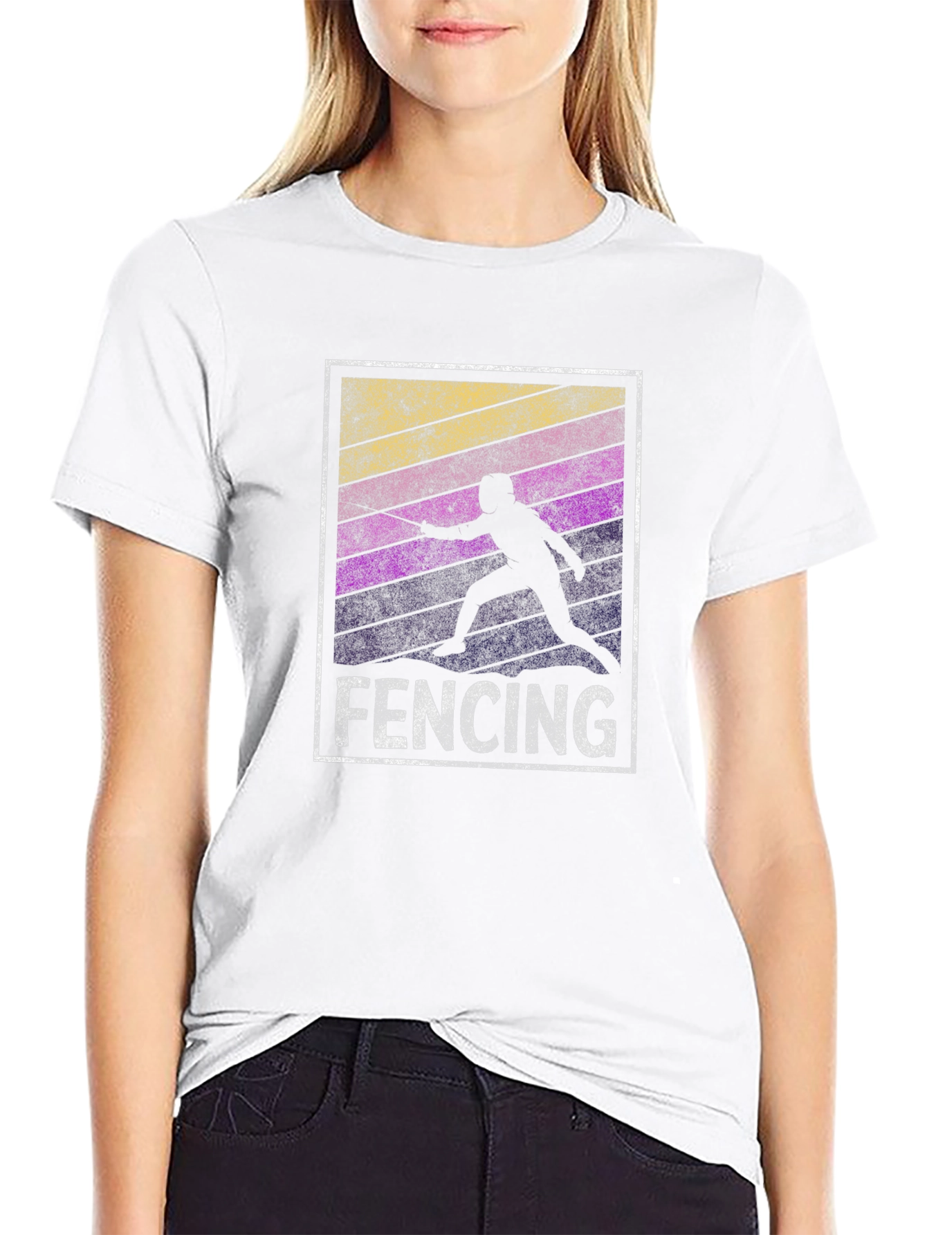 Fencing Silhouette T-Shirt - Retro Style